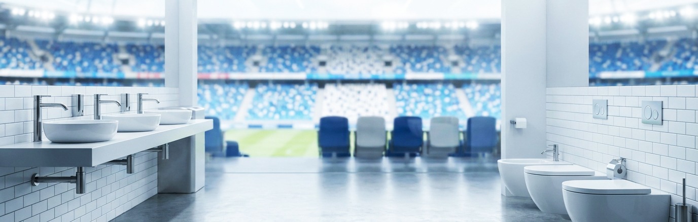 Stadium restroom and seating view